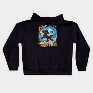 Aquatic Black Poodle: Surfing the Big Wave Kids Hoodie